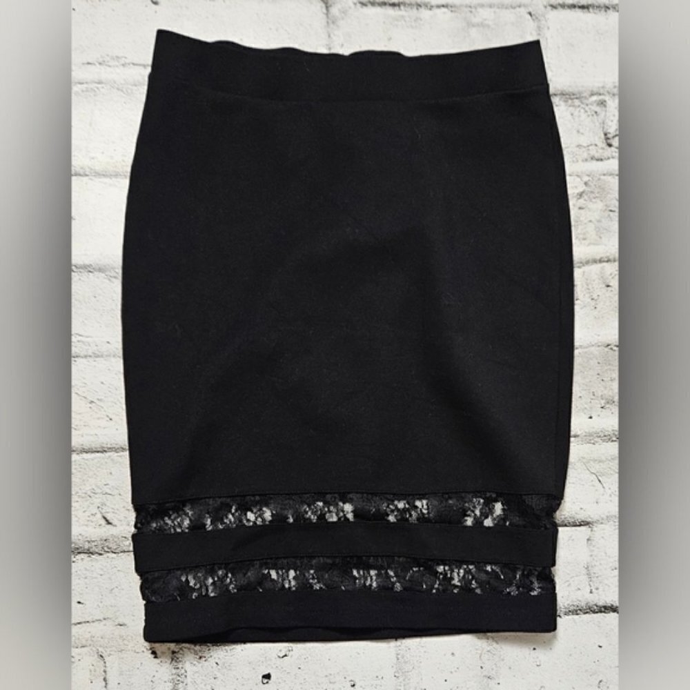 Warehouse One Black Lace Inset Elastic Waist Skirt Womens XS